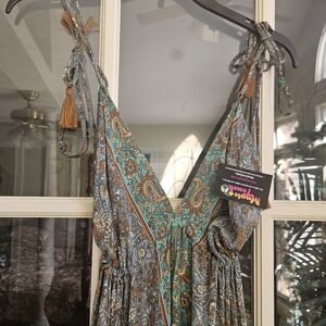 Paisley Print Maxi Dress in Blue and Brown